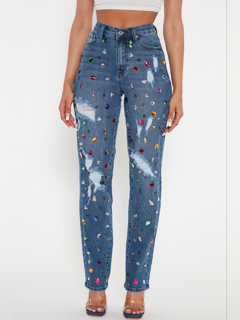 Fashion Nova  Embellished High-Waist Denim Pant Set - Picture 6 of 9